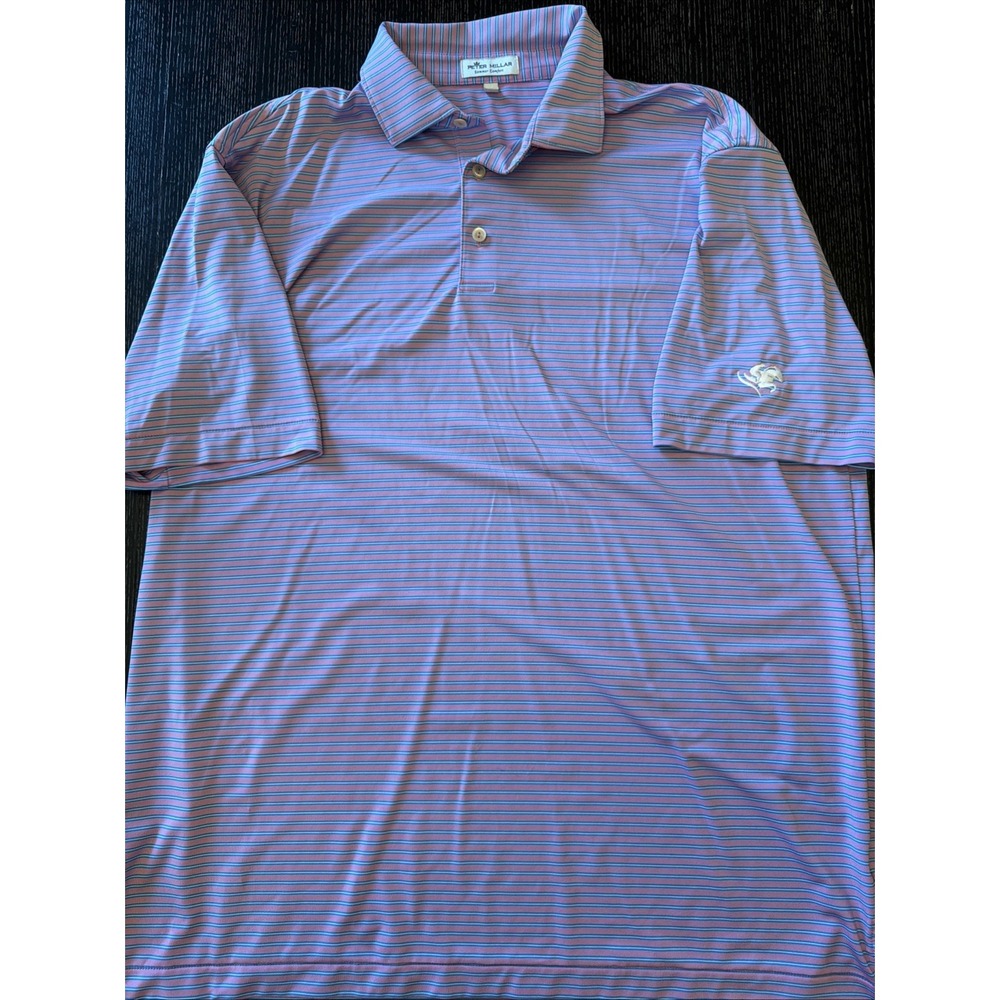 Peter Millar Summer Comfort Striped Polo Mens L Salmon Pink Teal Pegasus